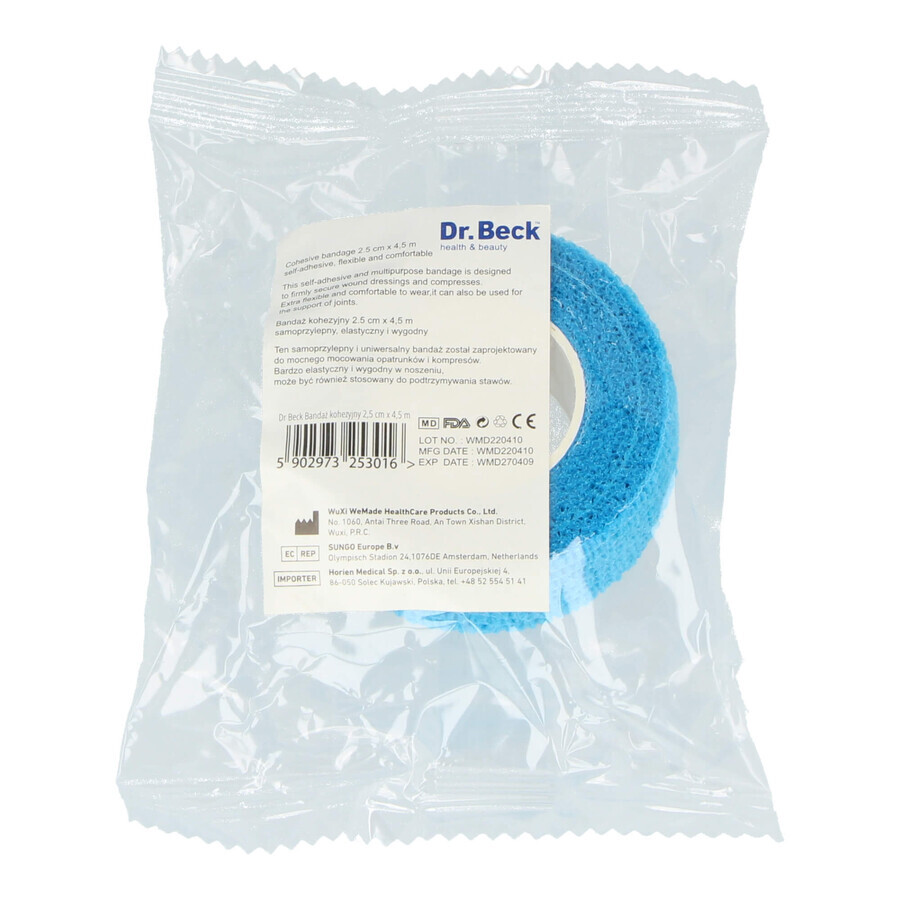 Dr Beck, Benda coesiva in tessuto non tessuto, tessuto non tessuto, azzurro, 2,5 cm x 4,5 m