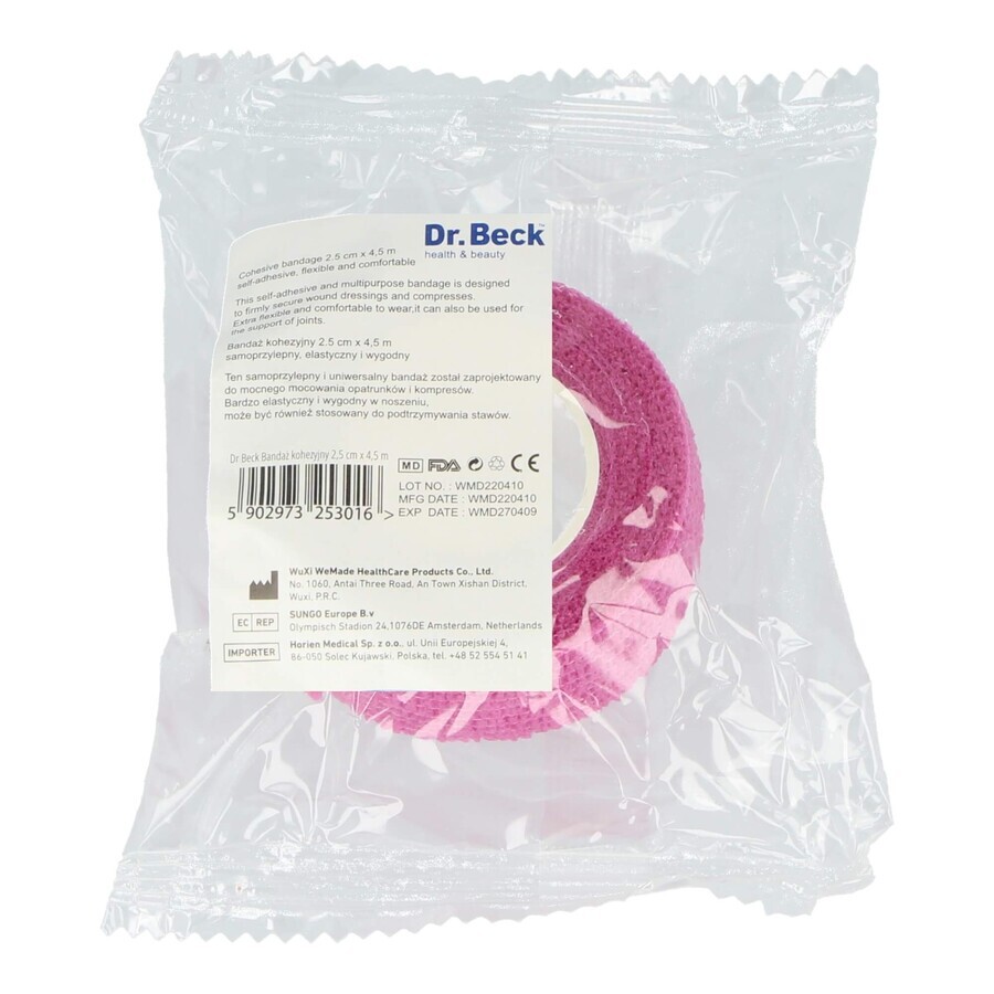 Dr Beck, Benda coesiva in tessuto non tessuto, non tessuto, rosa, 2,5 cm x 4,5 m