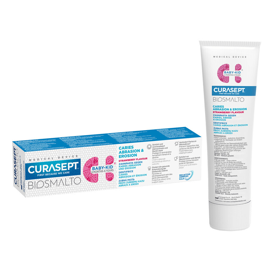 Curasept Biosmalto Baby-Kid, toothpaste for babies and children, strawberry flavor, from 6 months to 6 years, 50 ml