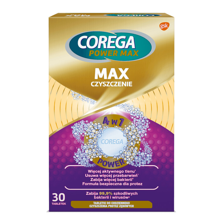 Corega Max, denture cleaning tablets, 30 tablets