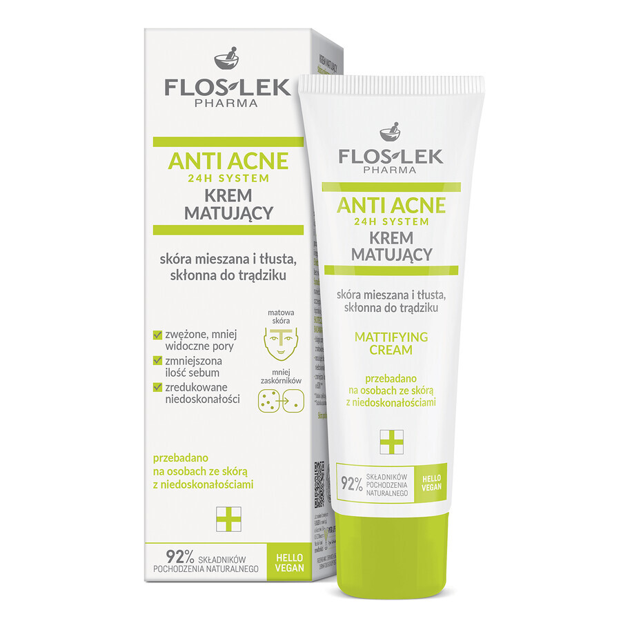 Flos-lek Anti Acne 24h System, mattifying cream, combination and oily skin, prone to acne, 50 ml