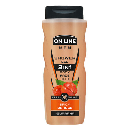 On Line Uomo, gel doccia per uomo 3in1, Arancia piccante, 410 ml