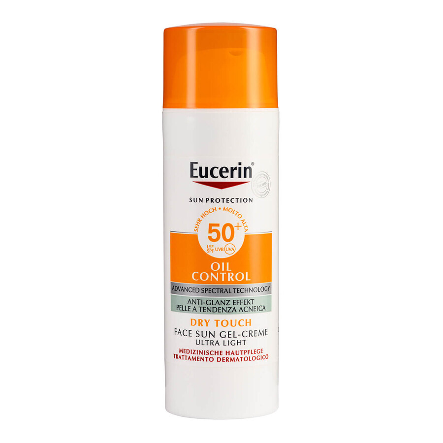 Eucerin Sun Oil Control, gel-crema protettivo ultra-leggero per pelli con imperfezioni, SPF 50+, 50 ml