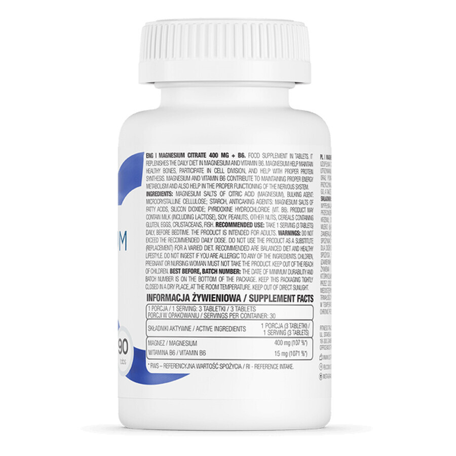 OstroVit Magnesio citrato 400 mg + B6, 90 compresse
