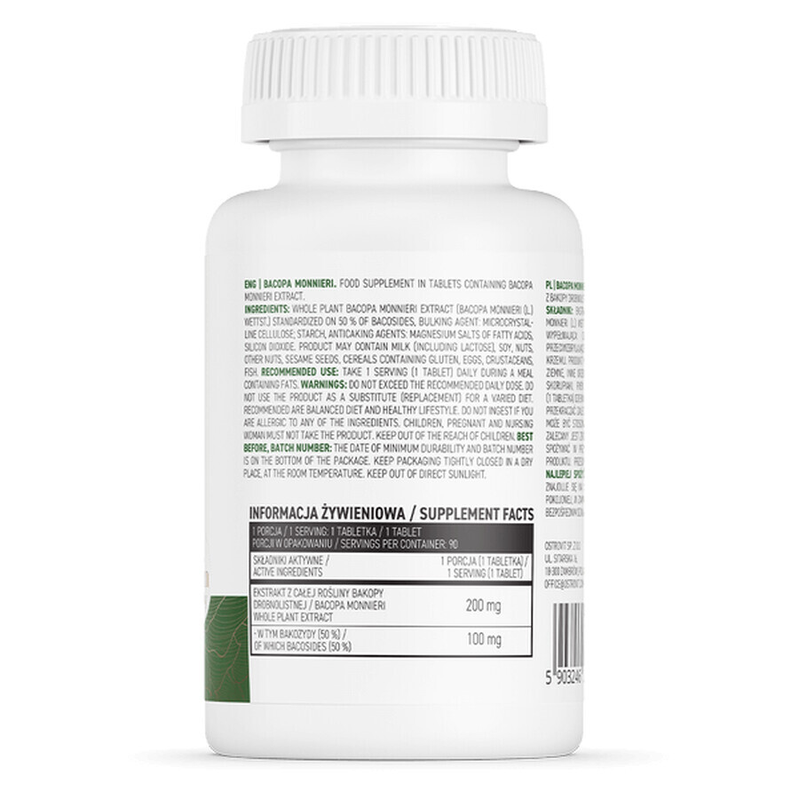 OstroVit Bacopa monnieri, Bacopa minor, 90 compresse