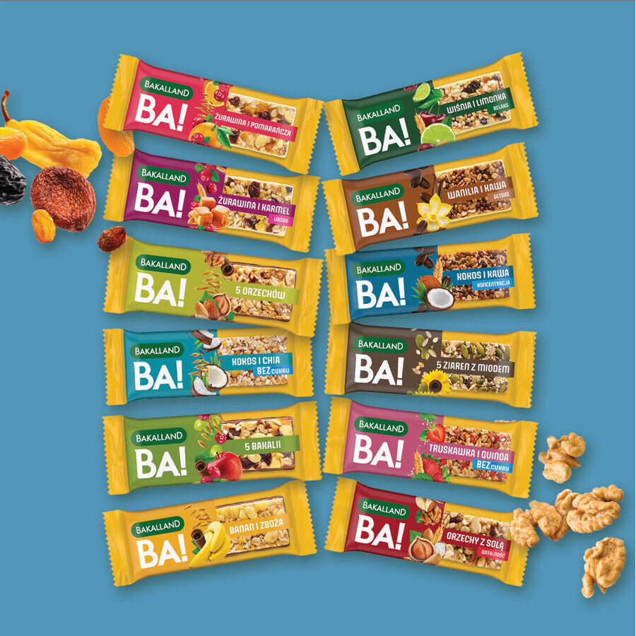 Bakalland BA! Barretta ai cereali, cocco e caffè, concentrazione, 35 g