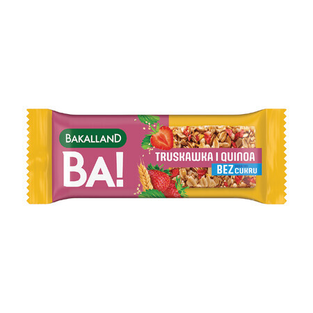 Barretta di cereali Bakalland BA!, fragola e quinoa, senza zuccheri aggiunti, 30 g