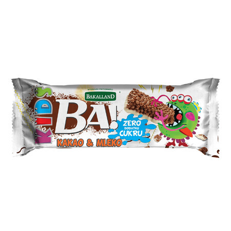 Bakalland BA! Barretta di cereali per bambini, Cacao e latte, senza zuccheri aggiunti, 25 g