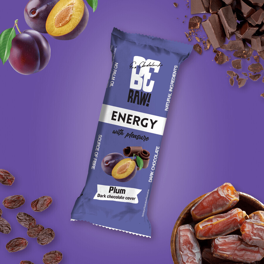 BeRAW! Energy, barretta energetica, prugna, cioccolato fondente, 40 g