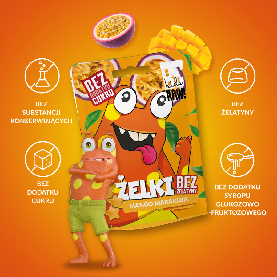 BeRAW! Kids, gelatine, mango, frutto della passione, senza zuccheri aggiunti, 35 g