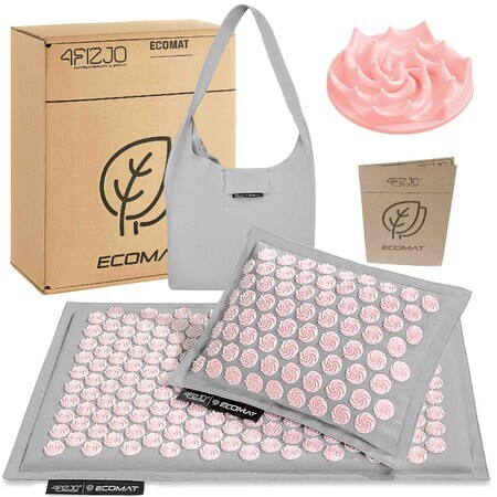 4Fizjo Ecomat, tapis d'acupression à base d'écales de sarrasin et de noix de coco, gris-rose