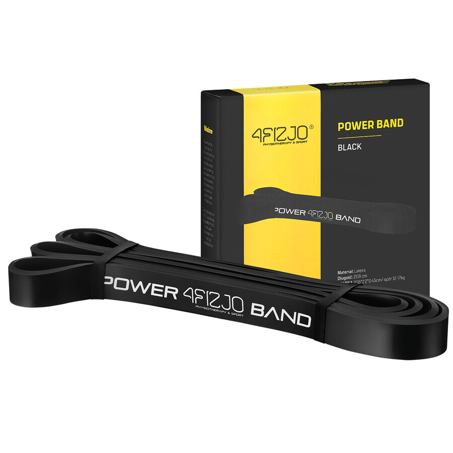 4Fizjo Power Band, banda di resistenza per esercizi, nera, 12-17 kg