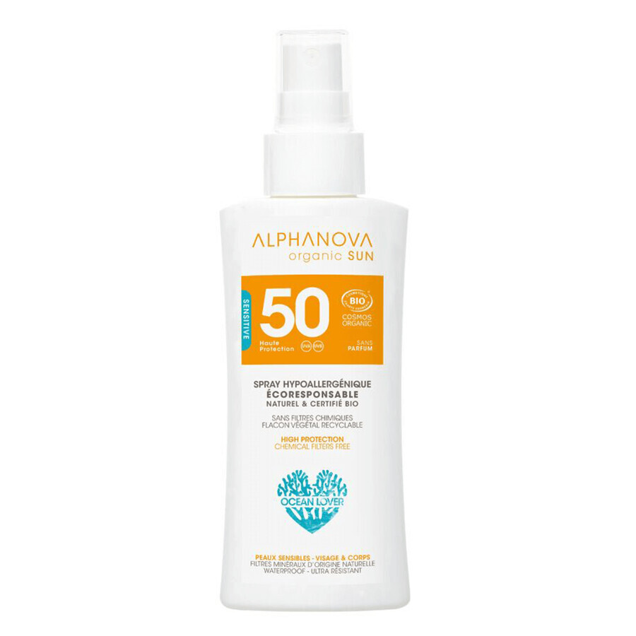 Alphanova Sun Bio, protezione solare spray, ipoallergenica, SPF 50, 90 g