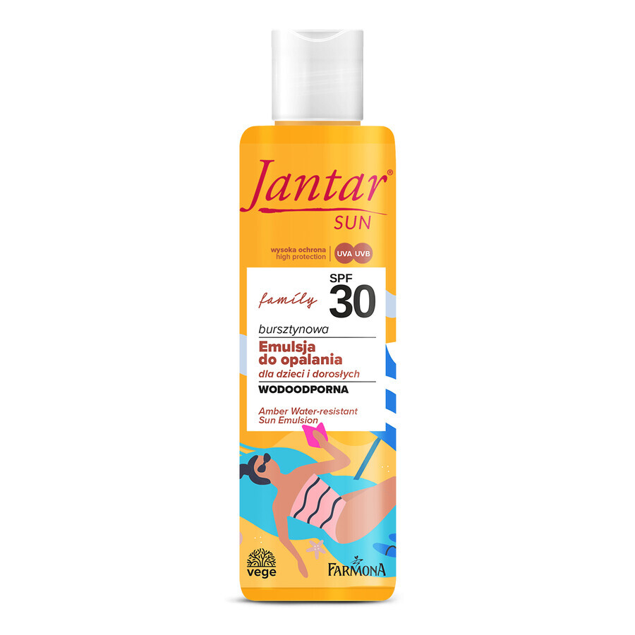 Farmona Jantar Sun, emulsione solare ambrata per bambini e adulti, resistente all'acqua, SPF 30, 200 ml