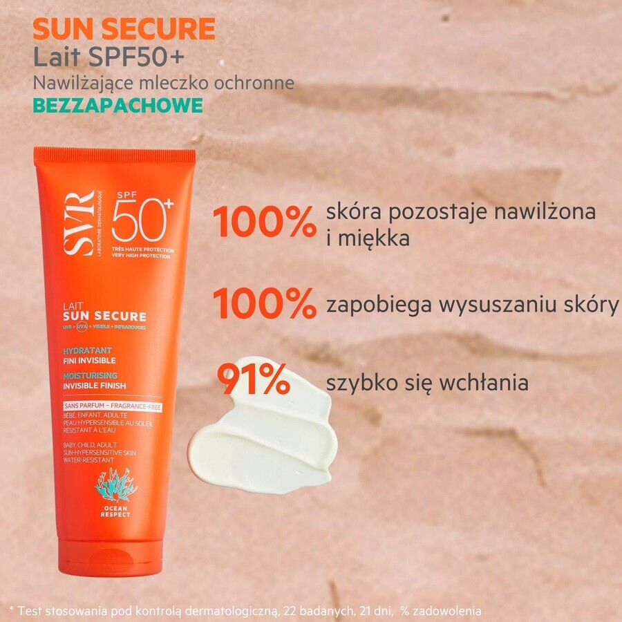 SVR Sun Secure, latte protettivo idratante, senza profumo, per tutta la famiglia, SPF 50+, 250 ml