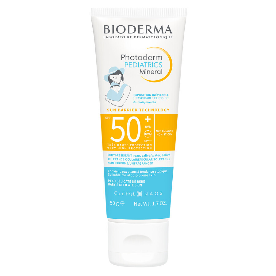 Bioderma Photoderm Pediatrics, Fluido minerale per bambini, per pelli sensibili e allergiche, SPF 50+, dalla nascita, 50 g