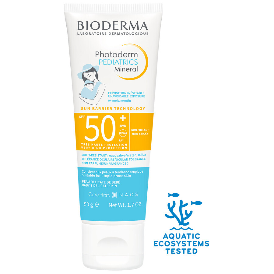 Bioderma Photoderm Pediatrics, Fluido minerale per bambini, per pelli sensibili e allergiche, SPF 50+, dalla nascita, 50 g