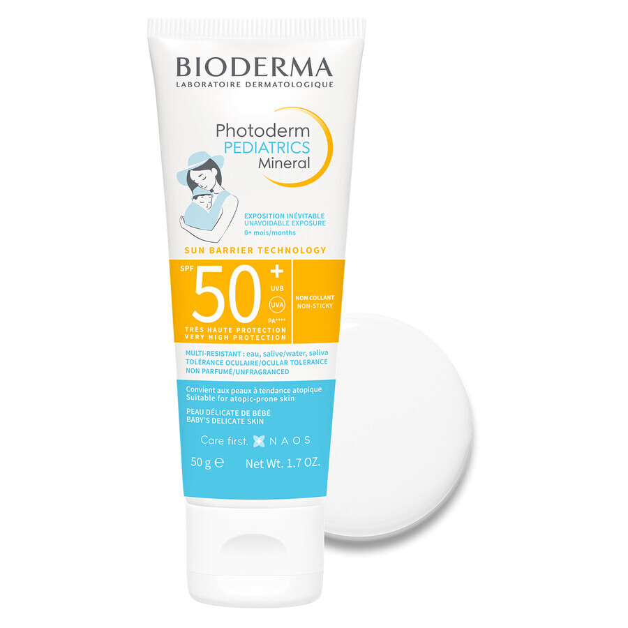 Bioderma Photoderm Pediatrics, Fluido minerale per bambini, per pelli sensibili e allergiche, SPF 50+, dalla nascita, 50 g