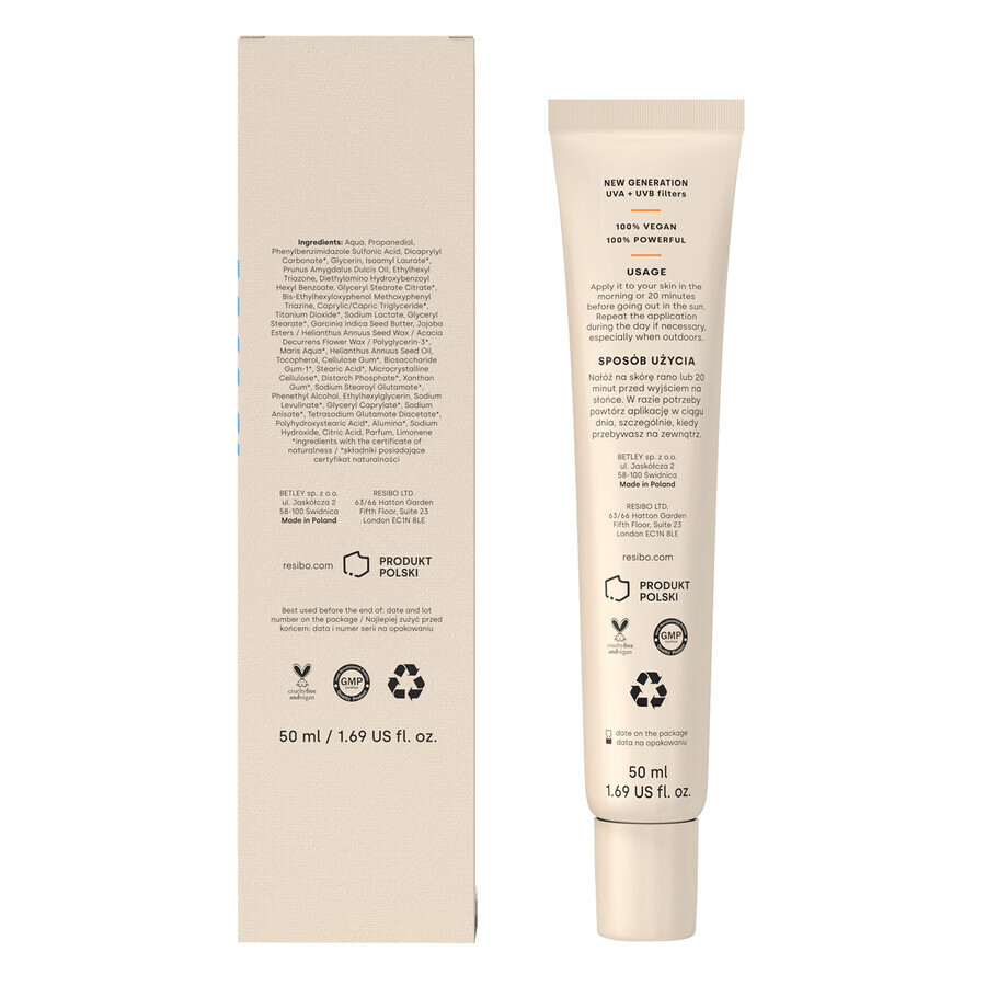 Resibo Sun To The People, light cream for face and body, SPF 50+, 50 ml