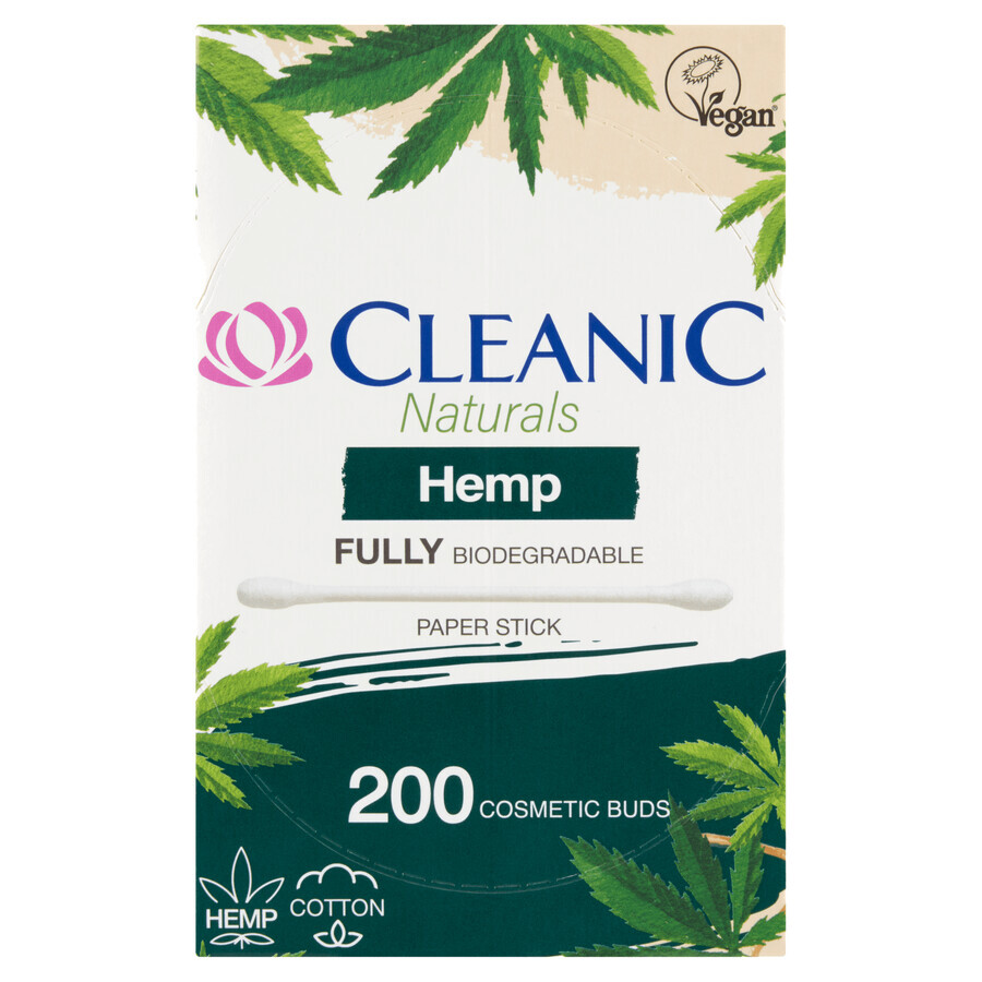 Cleanic Naturals Hemp Cotton Swabs with Hemp Oil, 200 Count