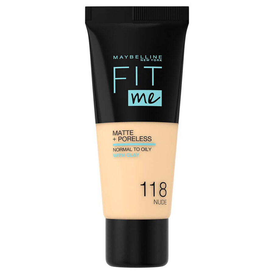 Maybelline Fit Me! Matte and Poreless, mattifying foundation, No. 118, Nude, 30 ml