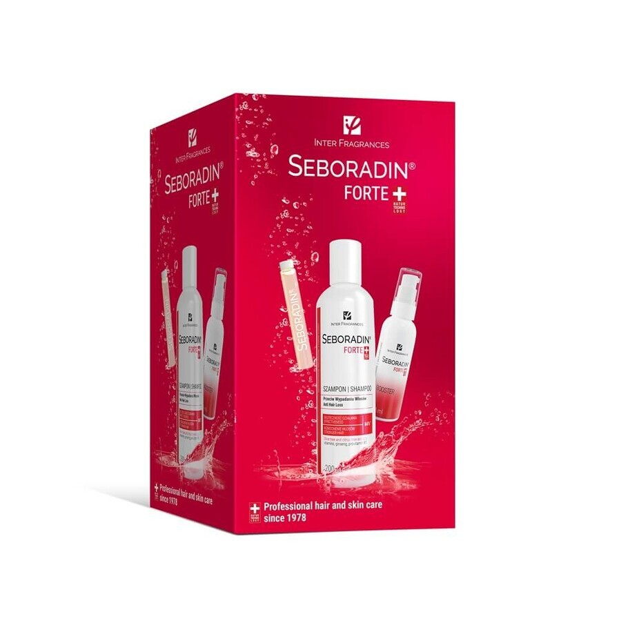 Pacchetto trattamento Seboradin Forte 14 fiale x 5,5 ml + Booster 50 ml + Shampoo 200 ml