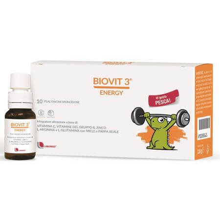 Food supplement based on vitamins B and C, zinc, L-glutamine and L-arginine Biovit 3 Energy, 10 x 10 ml, Uriach