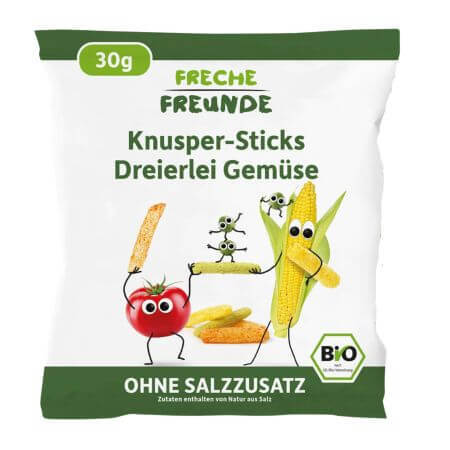 Bignè di mais biologico con piselli e pomodori, +1 anno, 30 g, Freche Freunde