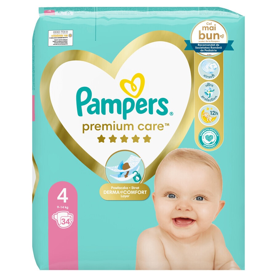 Pannolini Premium Care, n. 4, 9-14 kg, 34 pezzi, Pampers