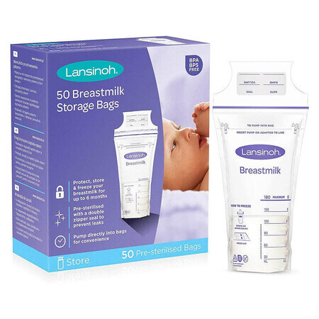 Breast milk storage bags, 50 pieces, Lansinoh