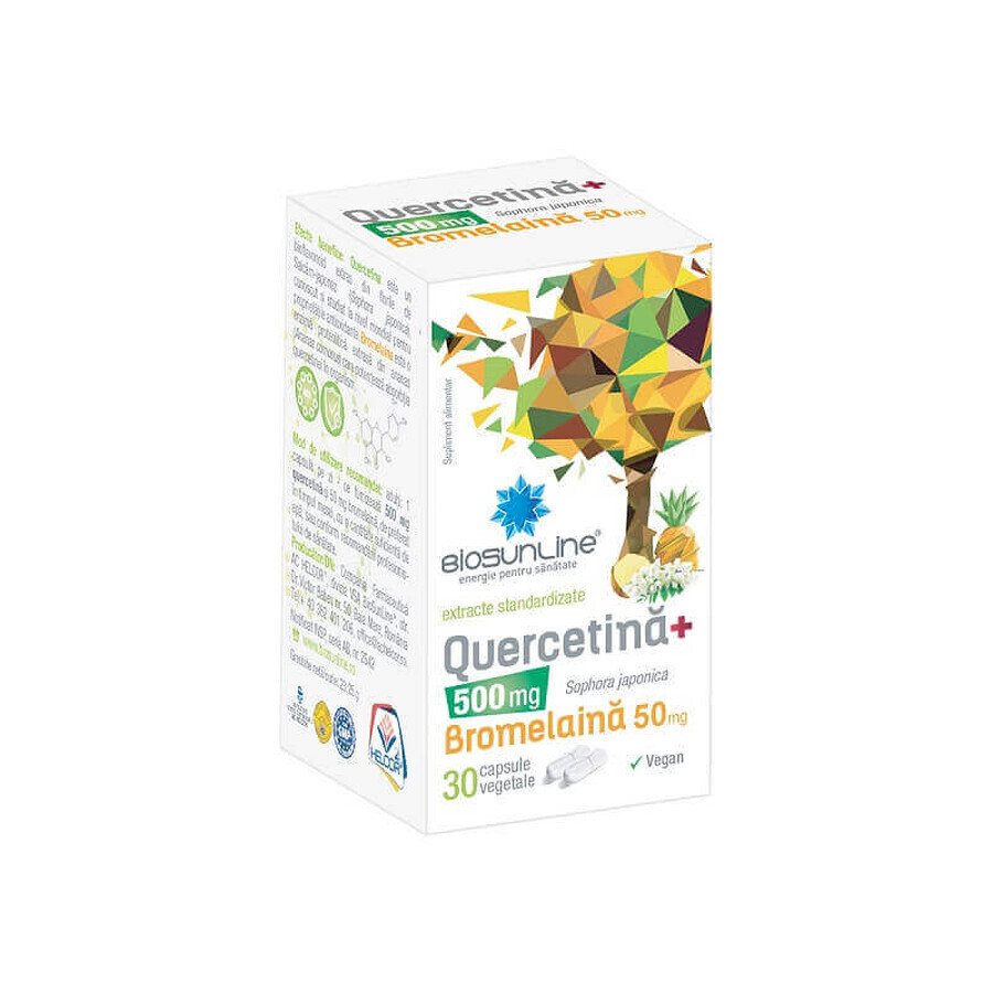 Quercetine 500 mg + Bromelaïne 50 mg, x 30 plantaardige capsules, Helcor