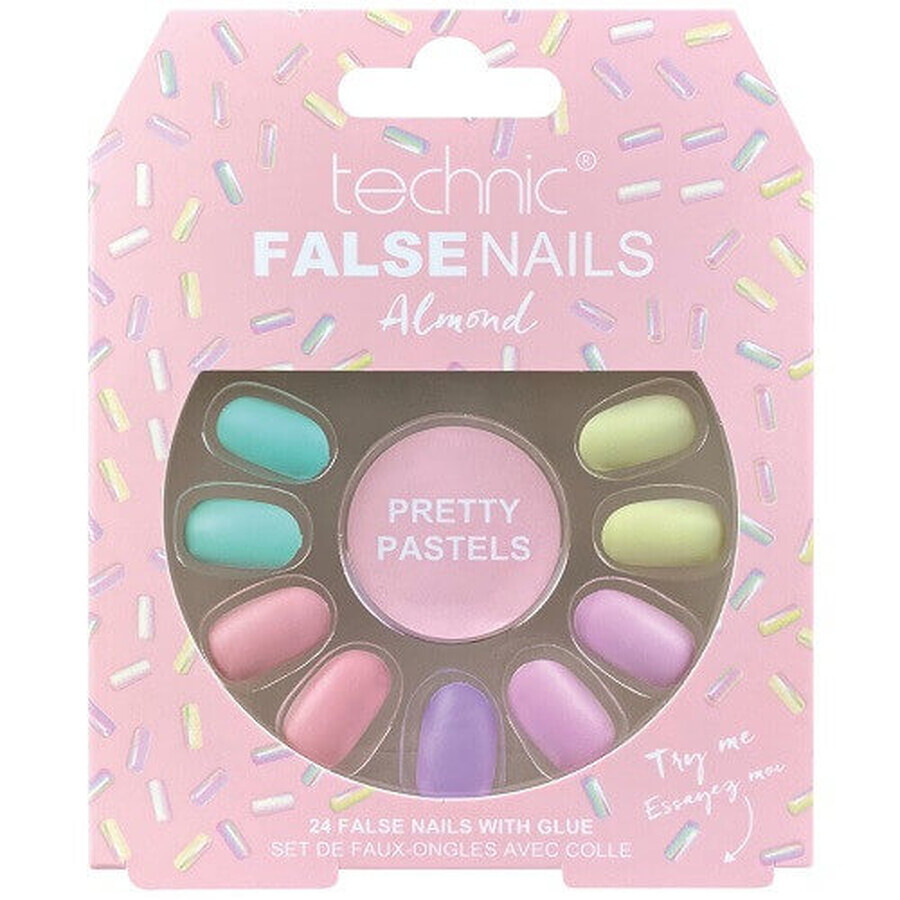 Set 24 Unghii False, Technic, False Nails, Squareletto, Pretty Pastels, Adeziv inclus