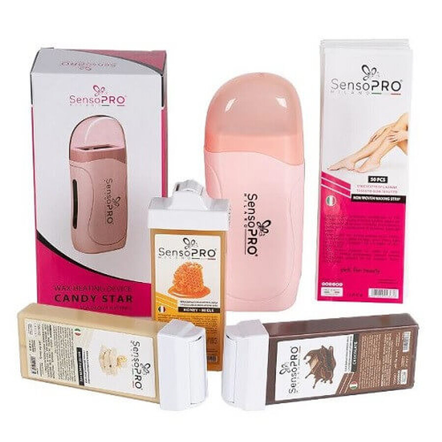 Kit per la ceretta Cera, SensoPro, Cioccolato + Applicatore Ingrosso Cera in regalo