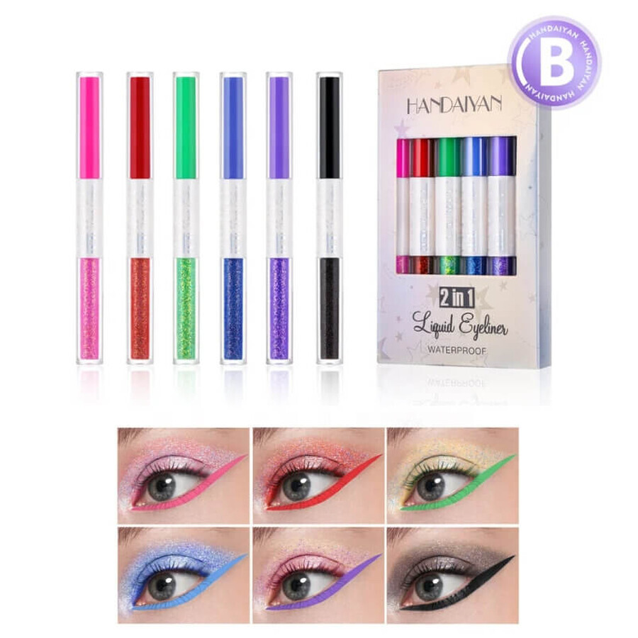 Set de 6 Eye Liners colorés Handaiyan, Eyeliner liquide, Waterproof, B