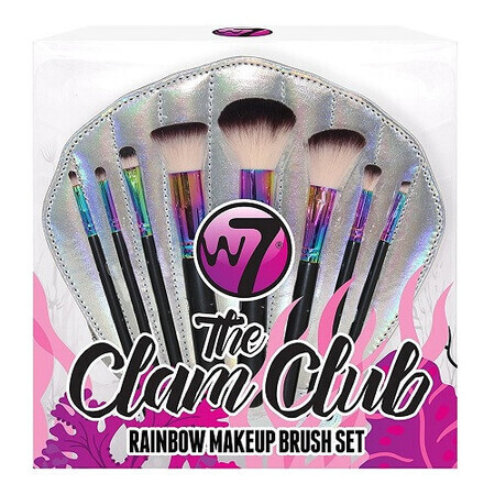 Set van 8 Make-up kwasten, W7, The Clam Club Rainbow, opbergzakje inbegrepen