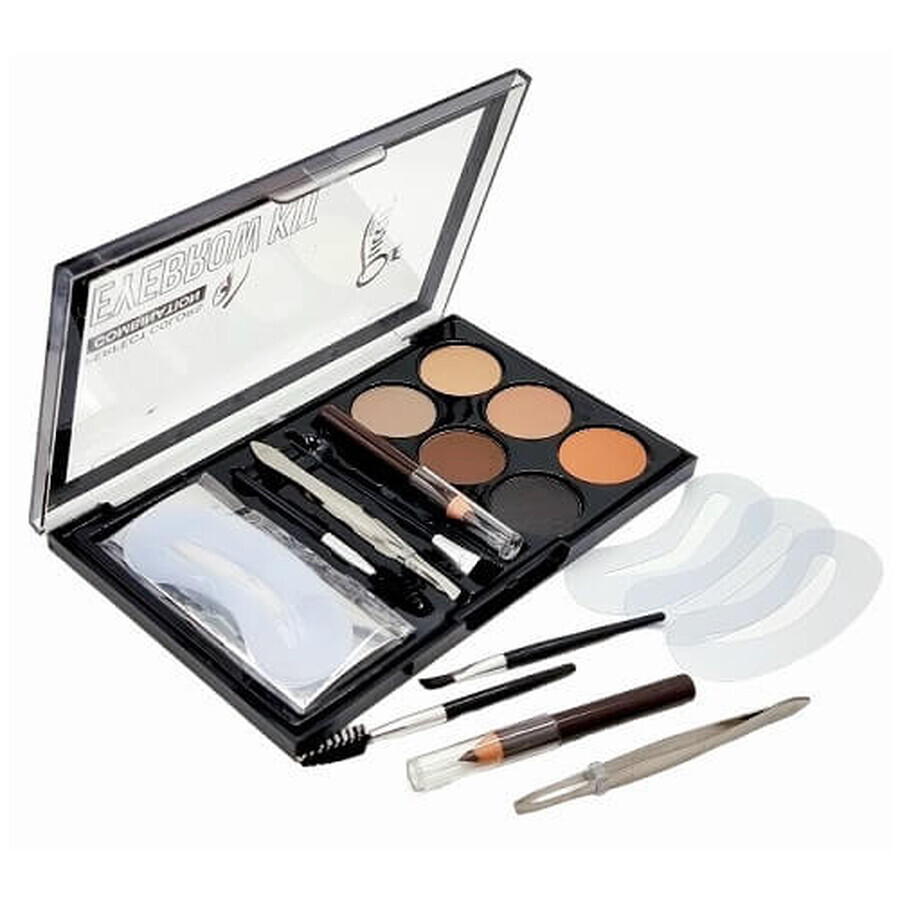 Eyebrow Styling Set, Mini Queen, Eyebrow Kit, 6 Eyebrow Blush, 3 Brow Pencils, 3 Brow Pencils, 2 Brushes, Pencil, Tweezers