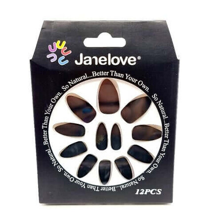 Set di 12 unghie Janelove Faux Matt, opache, nere