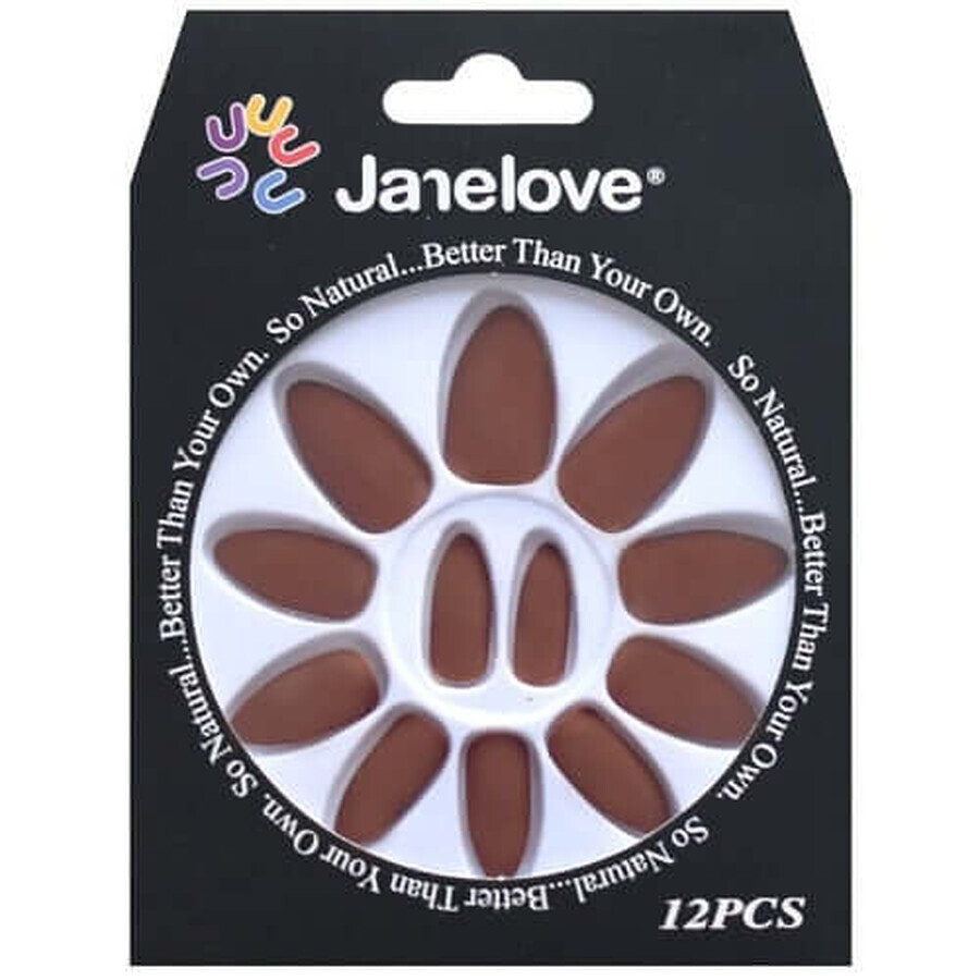 Set di 12 unghie finte Janelove Matte, opache, cioccolato