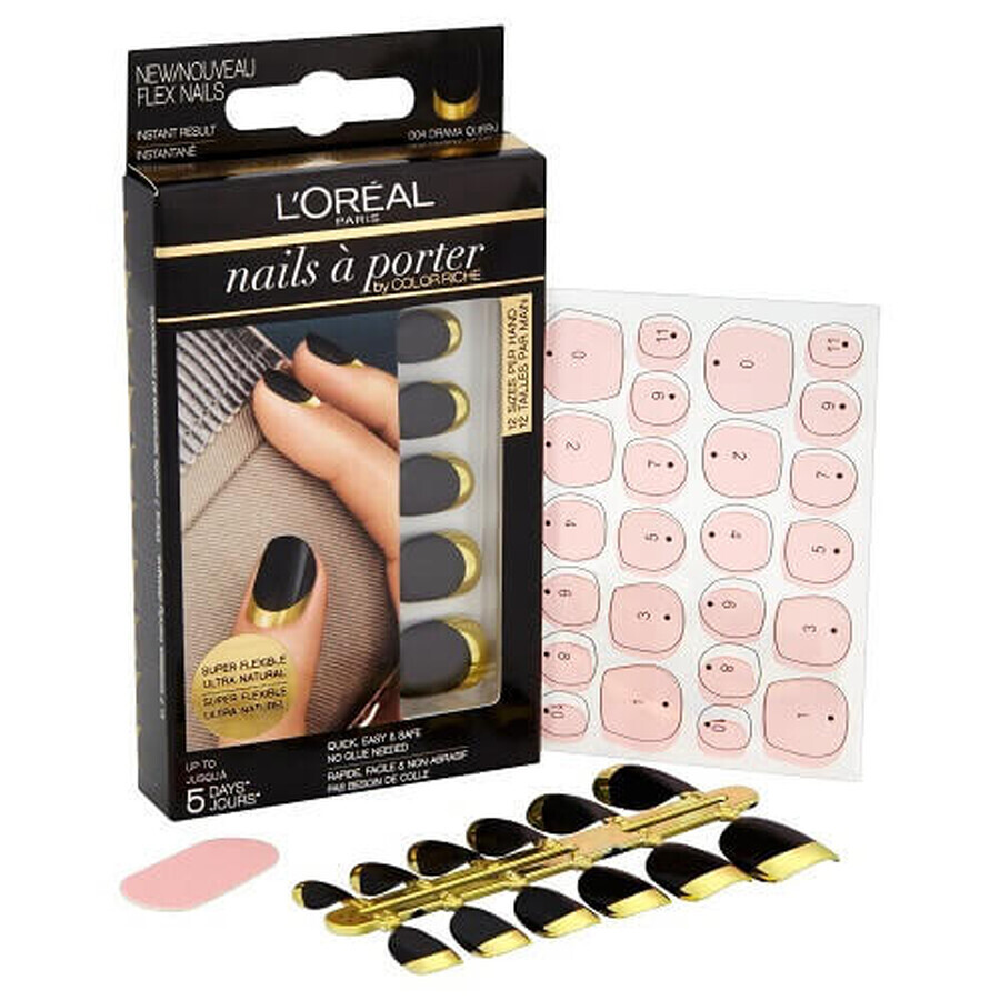 Unghie finte, Loreal, Nails A Porter Colour Riche, 004 Drama Queen, 12 pezzi