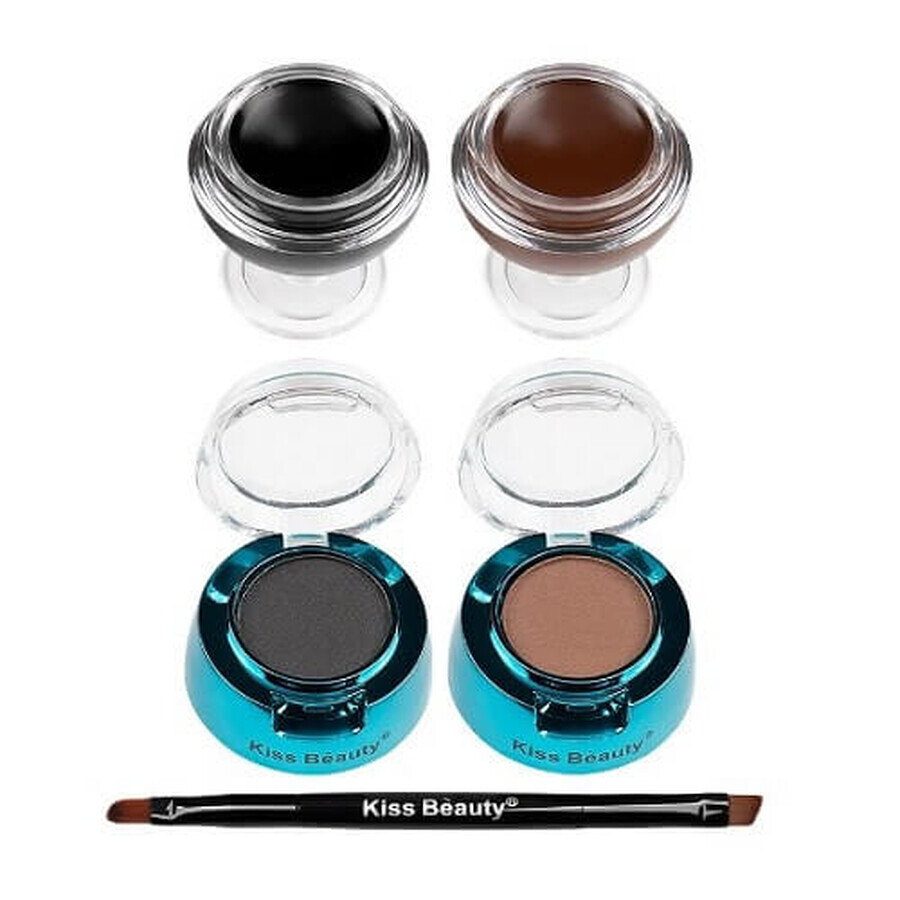 Kit Sprancene, Kiss Beauty, Fit Eye Durable, 2 Sprancene Gel, 2 Sprancene Blushes, Brush, Black-Brown