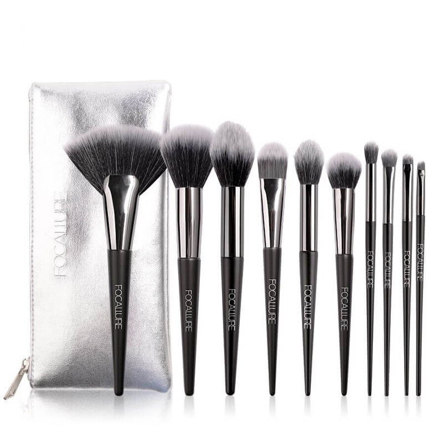 Set de 10 brochas de maquillaje Focallure, bolsa incluida