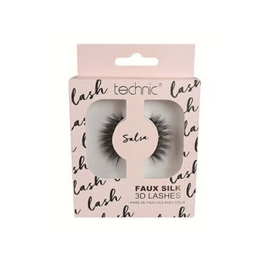 Falsche Wimpern, Technic, Faux Silk 3D Lashes, Salsa, inklusive Kleber