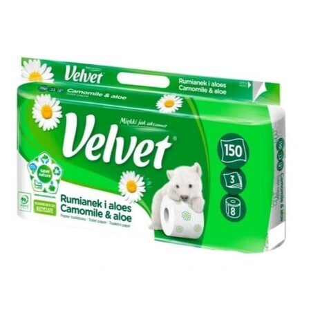 Fazzoletti igienici Velvet Camomilla e Aloe Vera, 8 rotoli