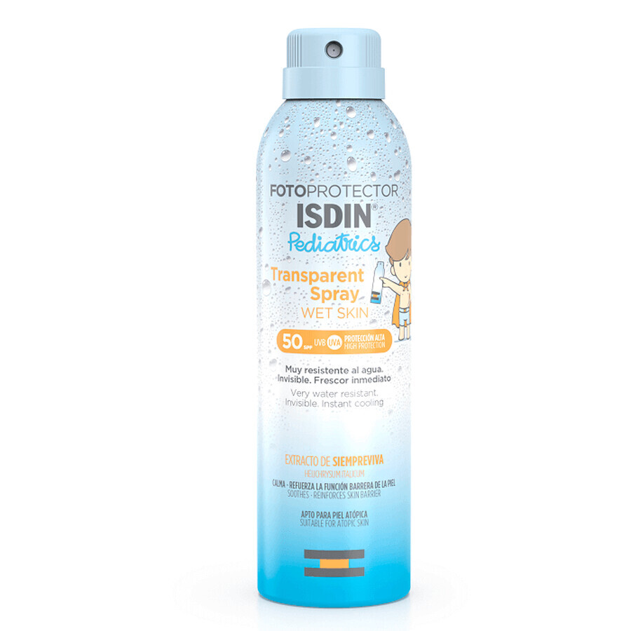 Spray solare protettivo trasparente per bambini con SPF 50 Pelle Bagnata, 250 ml, Isdin