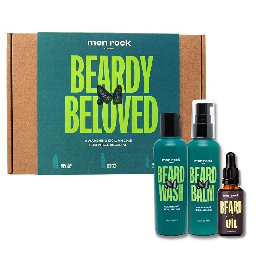 MenRock Beardy Beloved Awakening Sicilian Lime Shampoo barba 100ml + balsamo barba 100ml + olio barba 30ml