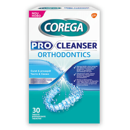 Corega Orthodontics Effervescent Tablets for Cleaning Oral Appliances, 30 tablets, Gsk