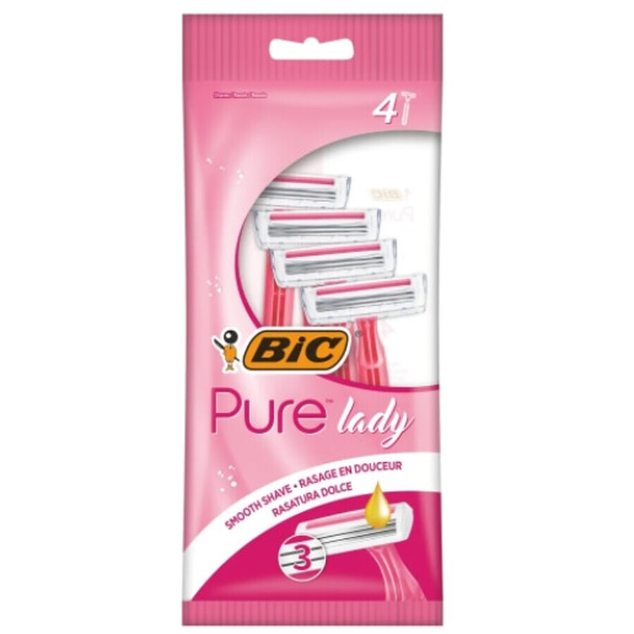 Bic, Pure Lady, Rasoirs jetables pour femmes, 4 pièces