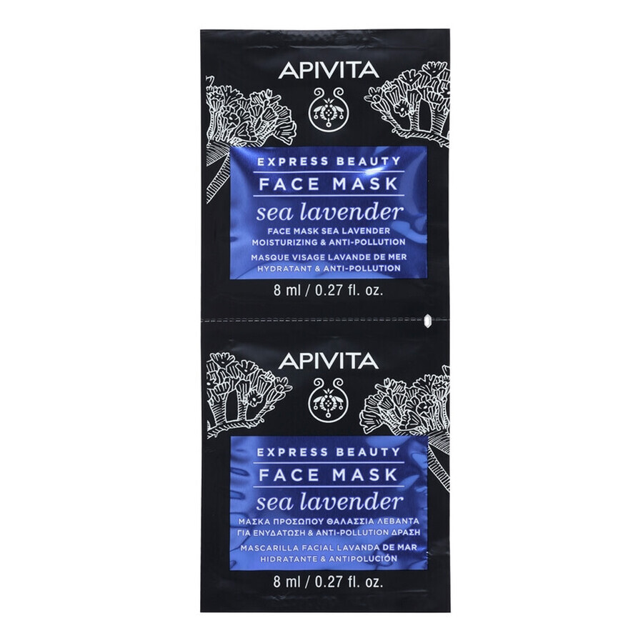 Apivita Express Beauty, Maschera viso idratante e protettiva alla lavanda marina, 2 x 8 ml