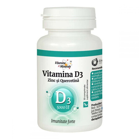 Vitamina D3 5000 UI Zinco e Quercetina, 30 compresse, Pianta Dacia