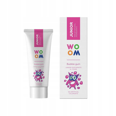 Woom Junior dentifricio naturale per bambini dai 6 anni in su Bubble Gum, 50ml